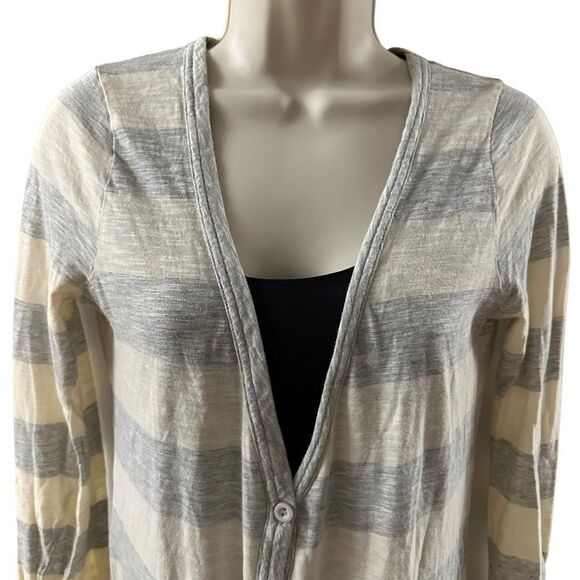 Top Shop ~ Long Striped Cardigan ~ very lightweight ~ cream and grey ~ size 6 - Picture 4 of 10